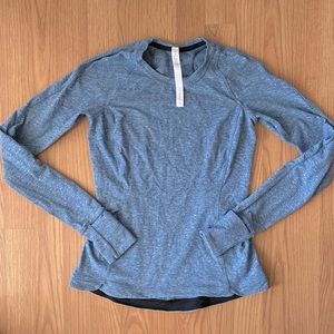 ❤️ Lululemon Runderful Long Sleeve Top in Heathered Petrol Blue Size 6 NWOT